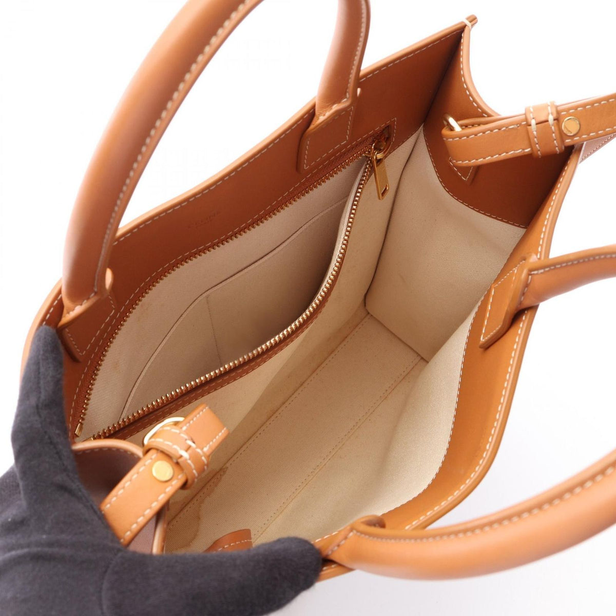 Celine Tote Small Vertical Cabas Natural Brown Canvas Leather — view 3