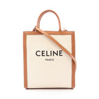 Celine Tote Small Vertical Cabas Natural Brown Canvas Leather