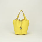 Hermes Picotin Lock PM Tote Taurillon Clemence Lime Yellow Silver