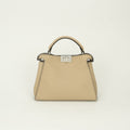 Fendi Peekaboo Essential Selleria Tote Shoulder Bag Leather Beige Silver 2-Way
