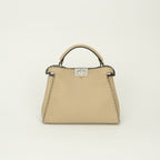 Fendi Peekaboo Essential Selleria Tote Shoulder Bag Leather Beige Silver 2-Way