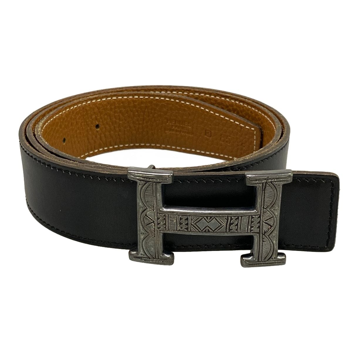 Hermes Belt 85 H Touareg Gold Black Silver Reversible — view 5