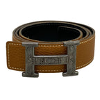 Hermes Belt 85 H Touareg Gold Black Silver Reversible