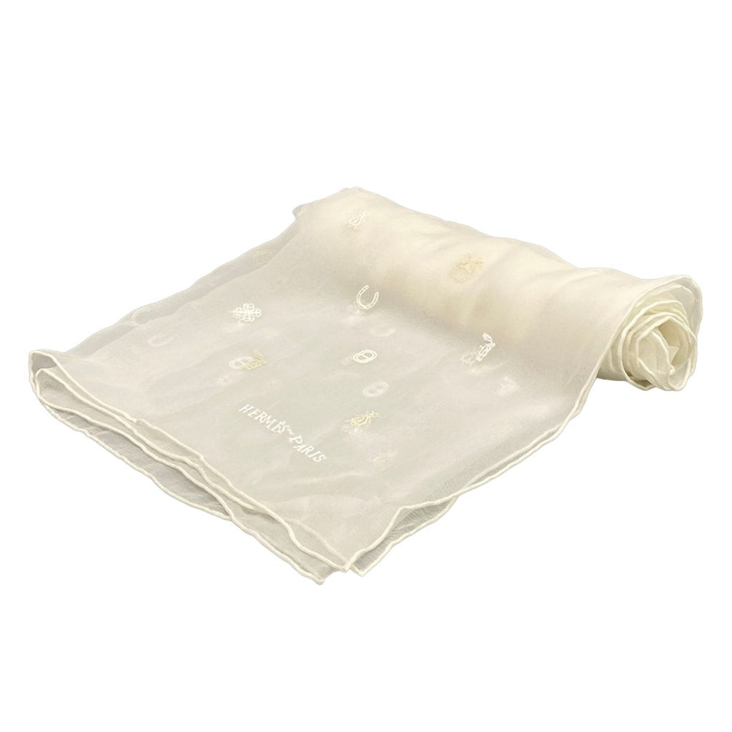 Hermes Shawl White Carre 100 Multi Charm Scarf