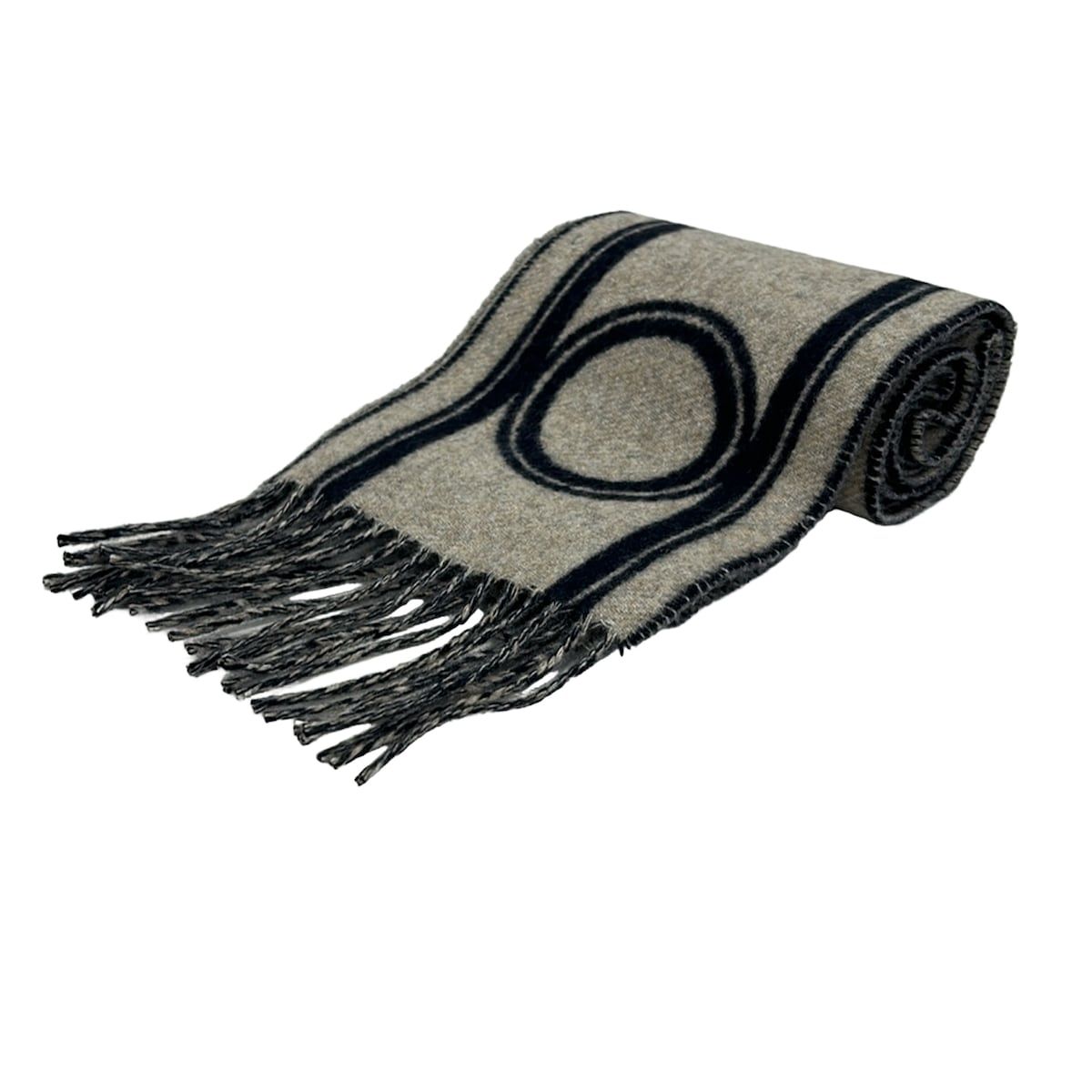 Hermes Scarf Dark Navy Gray Beige Cashmere