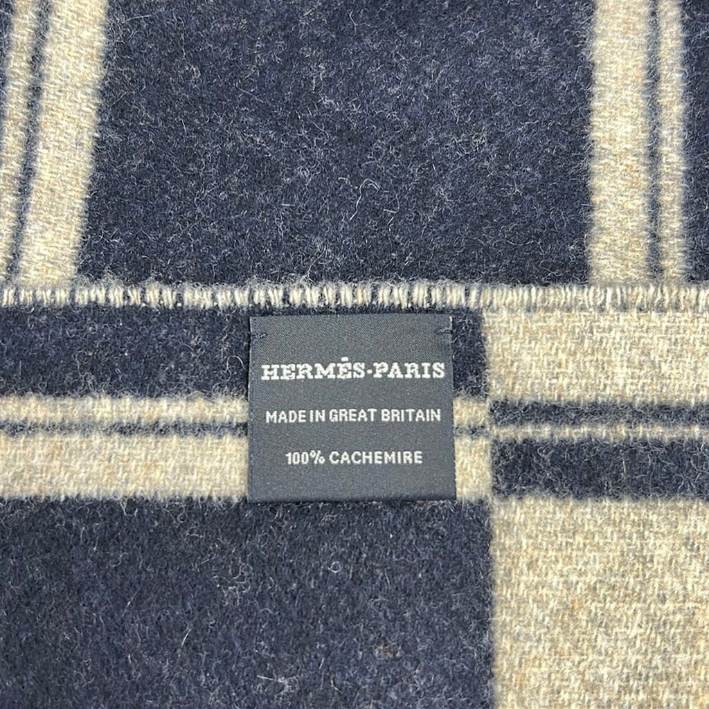 Hermes Scarf Dark Navy Gray Beige Cashmere — view 2