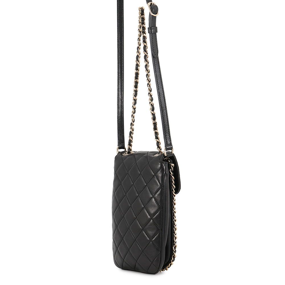 Chanel Chain Phone Case Quilted CC Logo Lambskin Bag Black — view 2