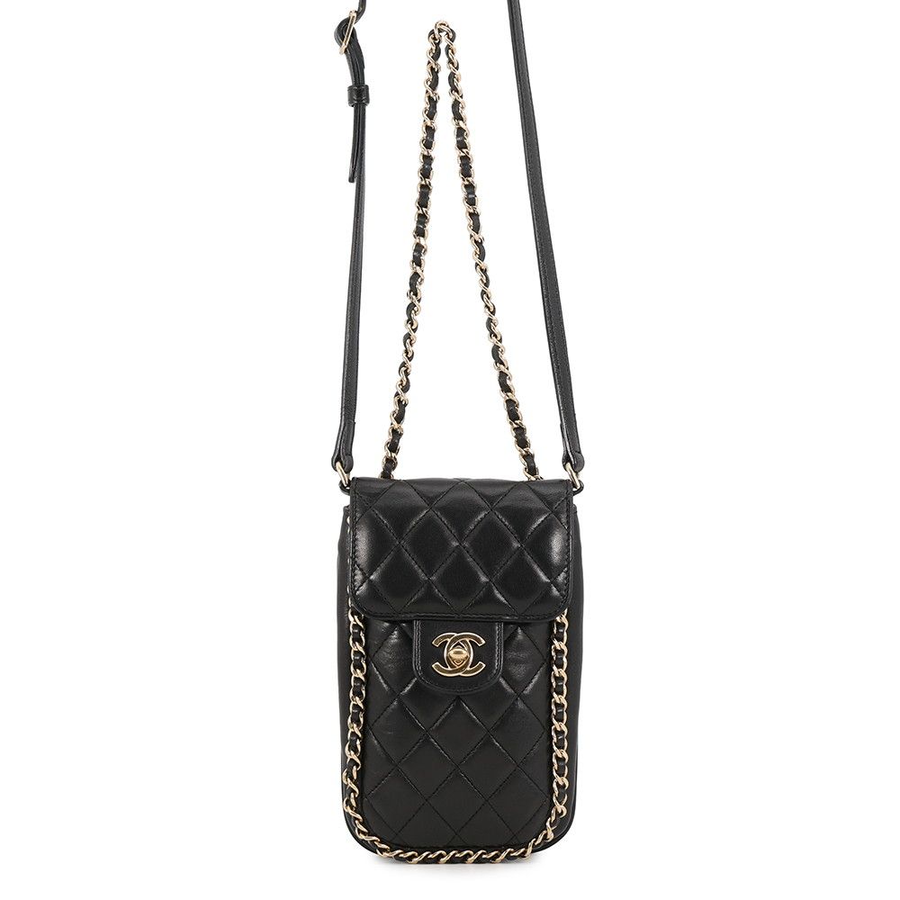 Chanel Chain Phone Case Quilted CC Logo Lambskin Bag Black