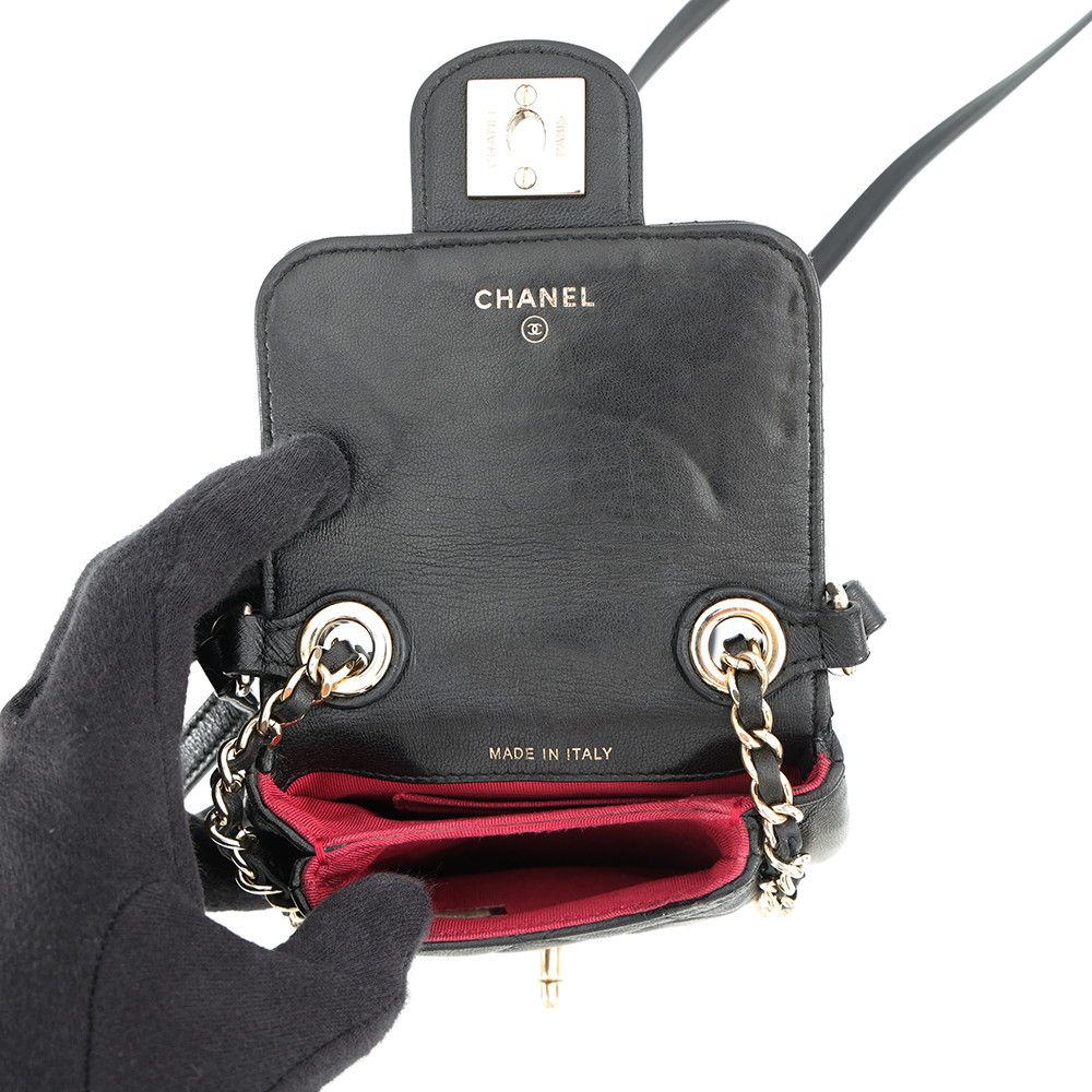 Chanel Chain Phone Case Quilted CC Logo Lambskin Bag Black — view 5