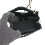 Chanel Chain Shoulder Bag CC Logo Quilted Lambskin Clutch Black — view 5