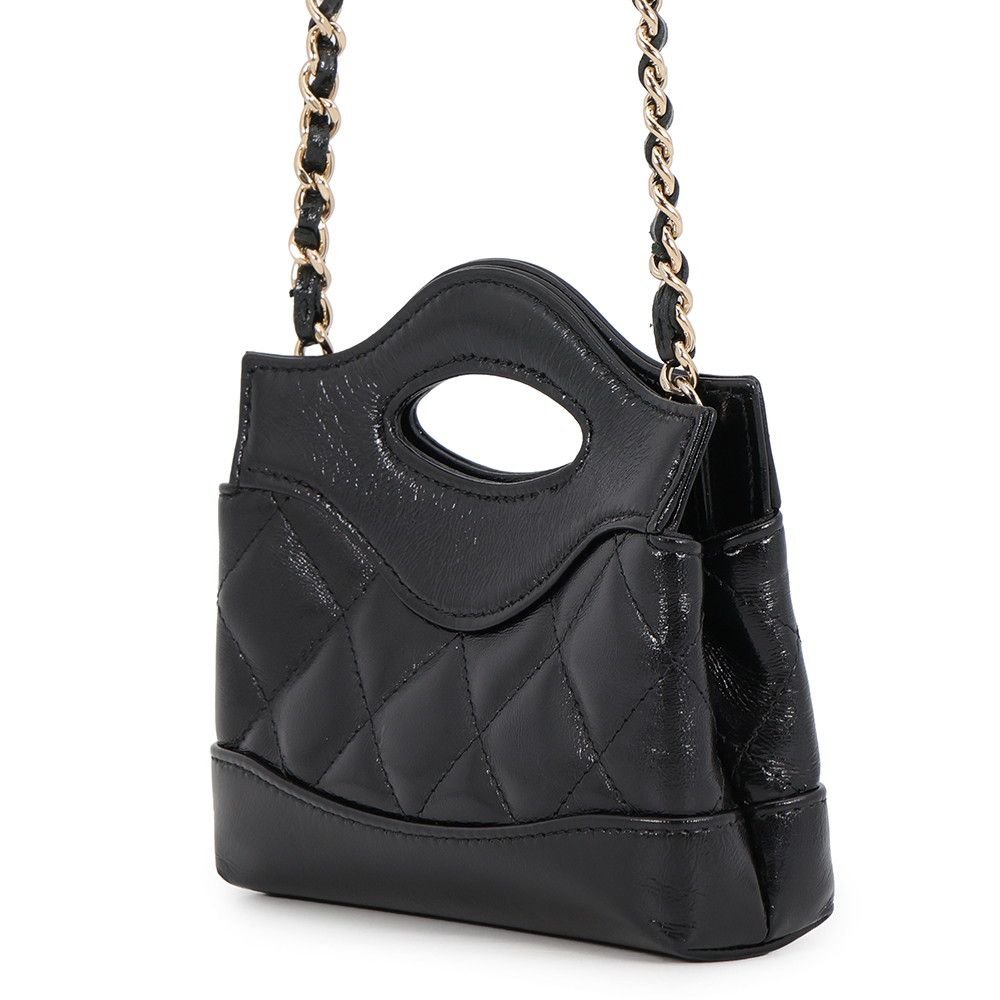 Chanel Chain Shoulder Bag CC Logo Quilted Lambskin Clutch Black — view 2