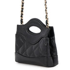 Chanel Chain Shoulder Bag CC Logo Quilted Lambskin Clutch Black — view 2