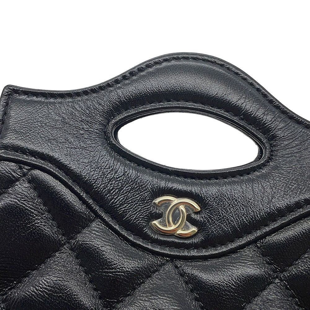 Chanel Chain Shoulder Bag CC Logo Quilted Lambskin Clutch Black — view 7