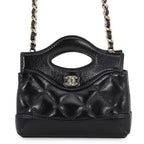 Chanel Chain Shoulder Bag CC Logo Quilted Lambskin Clutch Black