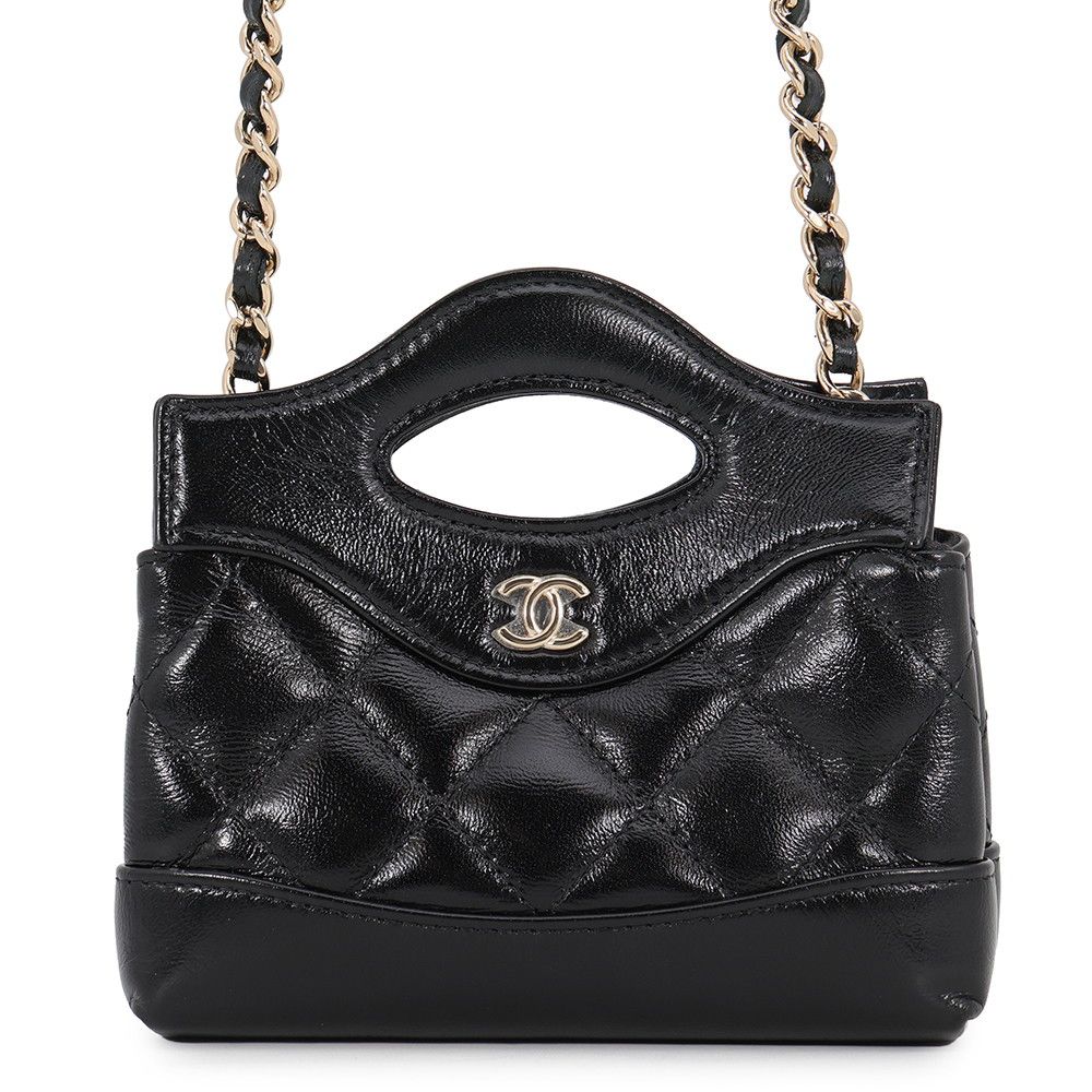 Chanel Chain Shoulder Bag CC Logo Quilted Lambskin Clutch Black