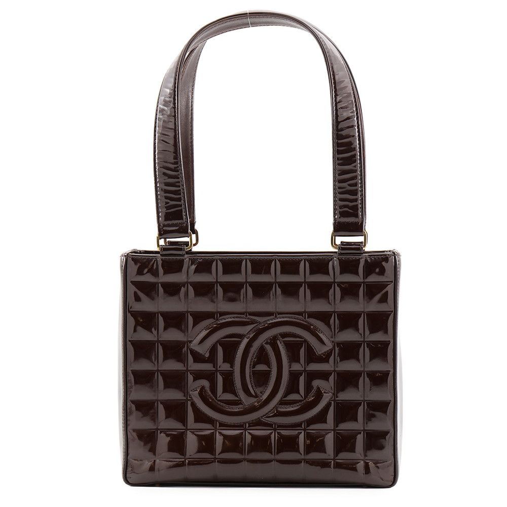 Chanel Tote CC Logo Choco Bar Patent