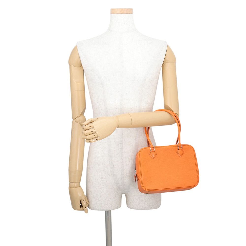 Hermes Handbag Plume Mini Orange Silver Chevre Mysore Bag — view 4