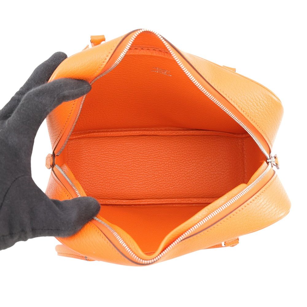 Hermes Handbag Plume Mini Orange Silver Chevre Mysore Bag — view 5