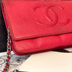 Chanel Chain Wallet Jumbo CC Logo Caviar Leather Red Shoulder Bag — view 4
