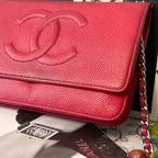 Chanel Chain Wallet Jumbo CC Logo Caviar Leather Red Shoulder Bag — view 5