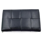 Bottega Veneta Maxi Intrecciato Zip Around Wallet Card Case Black Leather — view 2