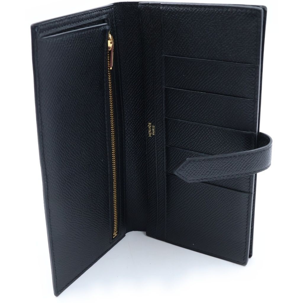 Hermes Bearn Soufflet Wallet Black Leather Epsom Gold — view 4