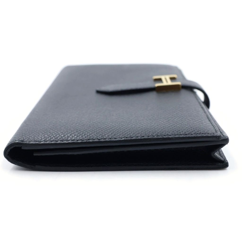 Hermes Bearn Soufflet Wallet Black Leather Epsom Gold — view 3