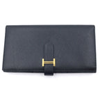 Hermes Bearn Soufflet Wallet Black Leather Epsom Gold