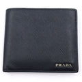 Prada Bifold Wallet Triangular Plate Leather Compact Black