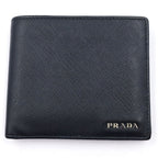 Prada Bifold Wallet Triangular Plate Leather Compact Black