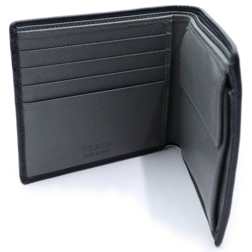 Prada Bifold Wallet Triangular Plate Leather Compact Black — view 4