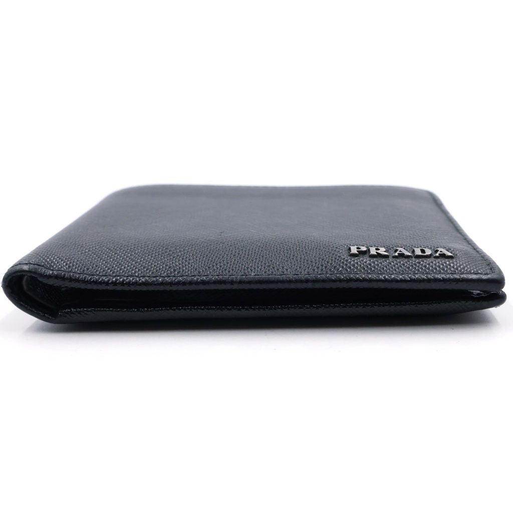 Prada Bifold Wallet Triangular Plate Leather Compact Black — view 3