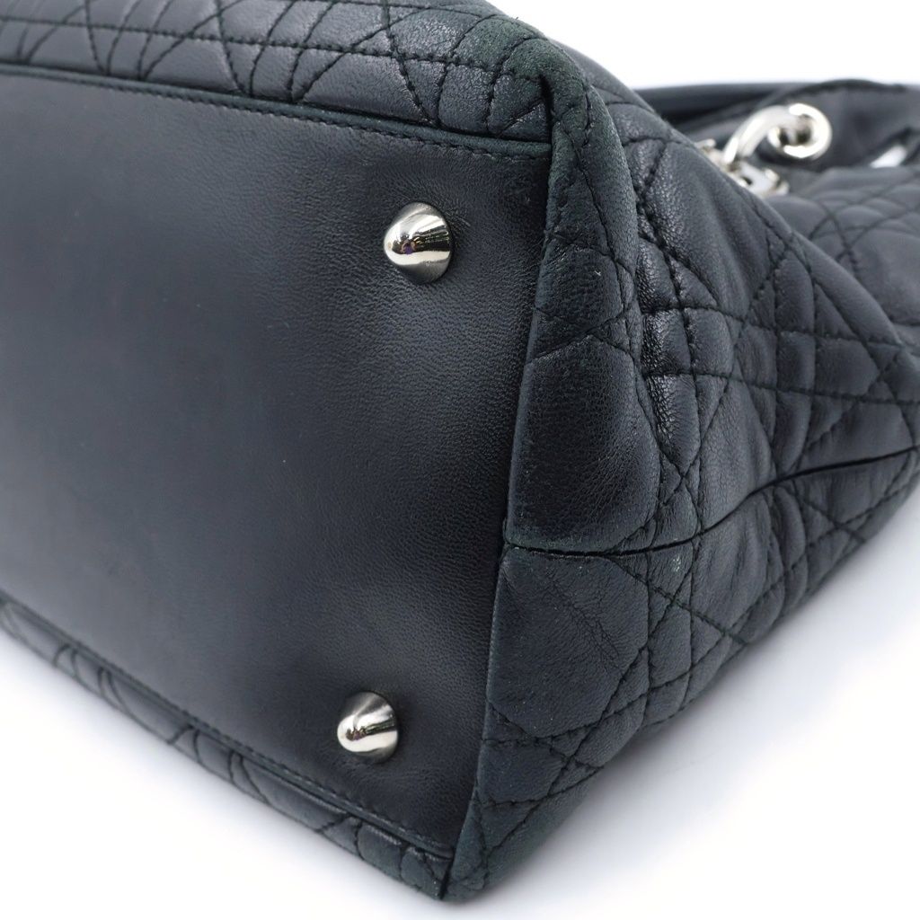 Dior Cannage Handbag Black Leather Silver — view 5