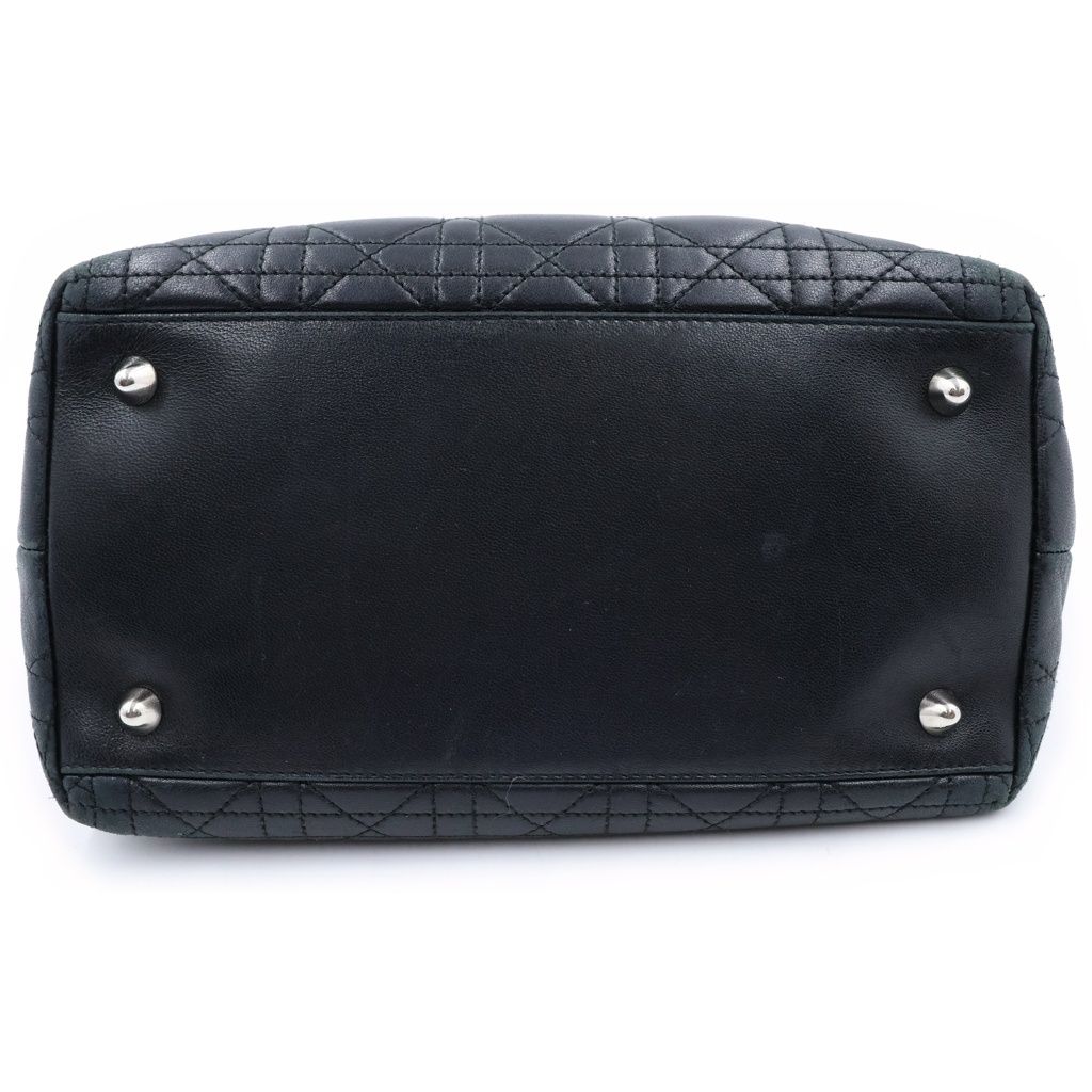 Dior Cannage Handbag Black Leather Silver — view 4