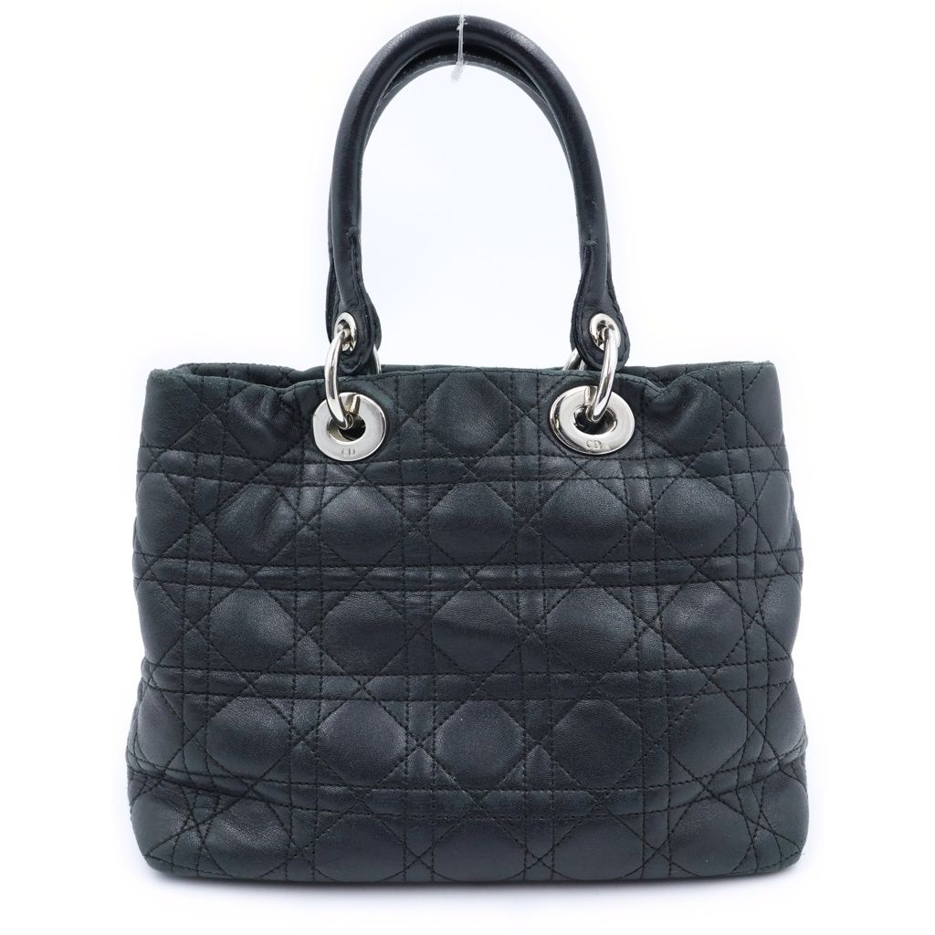 Dior Cannage Handbag Black Leather Silver — view 2