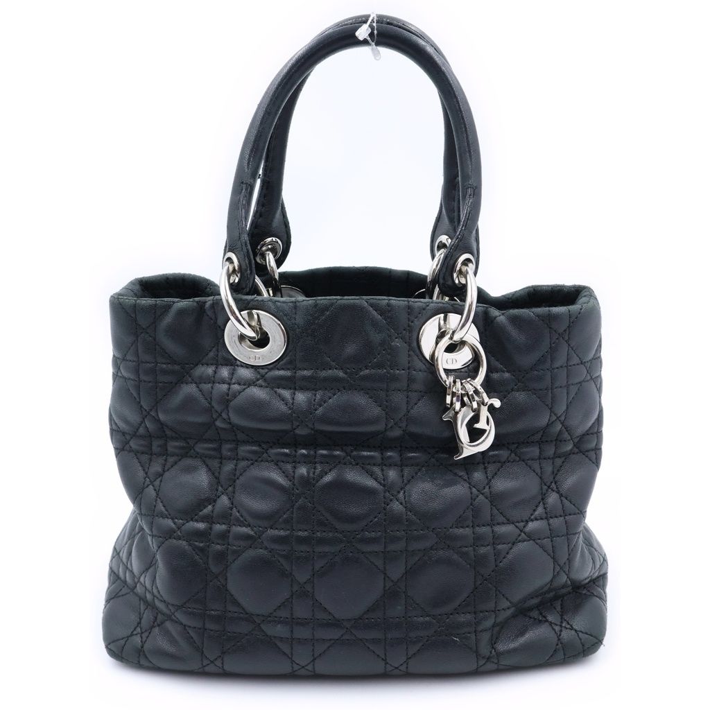 Dior Cannage Handbag Black Leather Silver