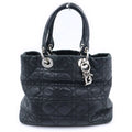 Dior Cannage Handbag Black Leather Silver