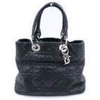 Dior Cannage Handbag Black Leather Silver