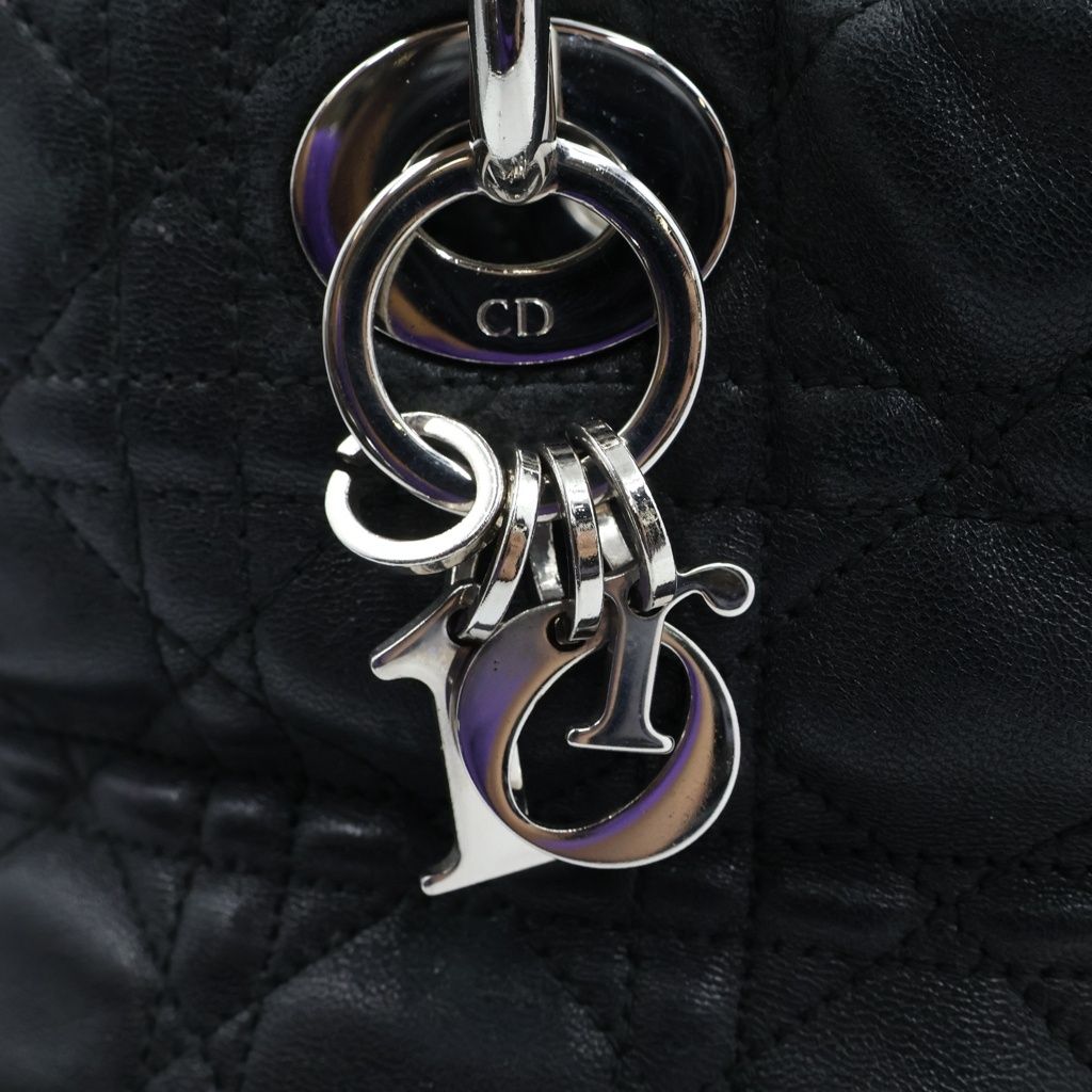 Dior Cannage Handbag Black Leather Silver — view 8