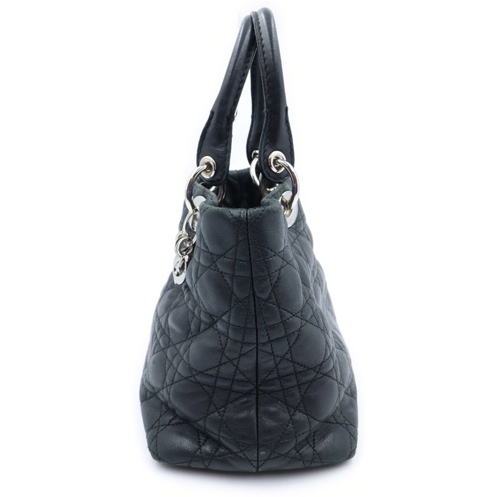 Dior Cannage Handbag Black Leather Silver — view 3