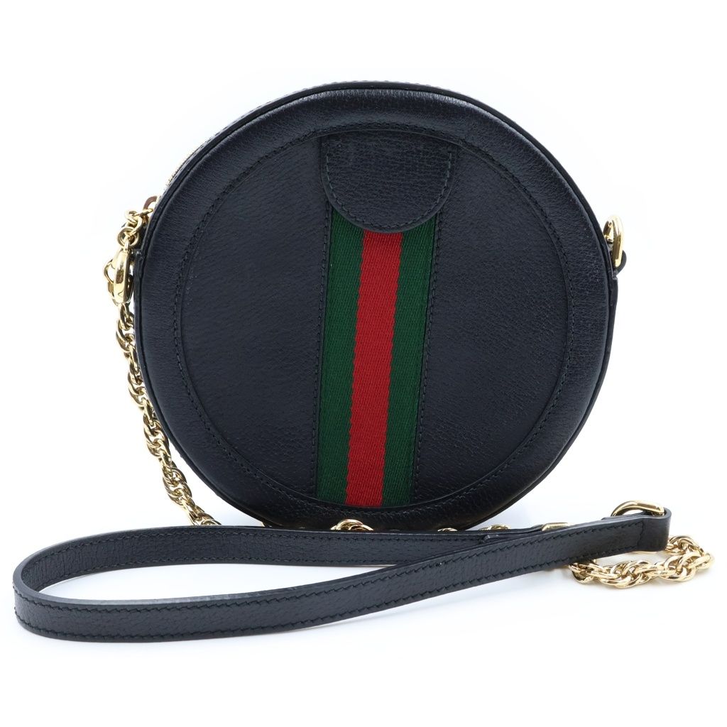 Gucci Ophidia GG Mini Round Shoulder Bag Black Canvas Leather — view 2