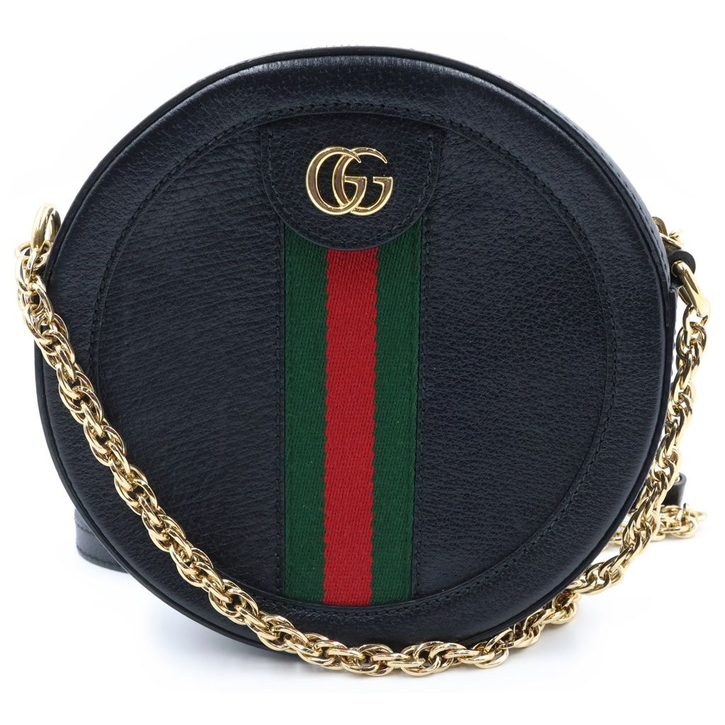 Gucci Ophidia GG Mini Round Shoulder Bag Black Canvas Leather