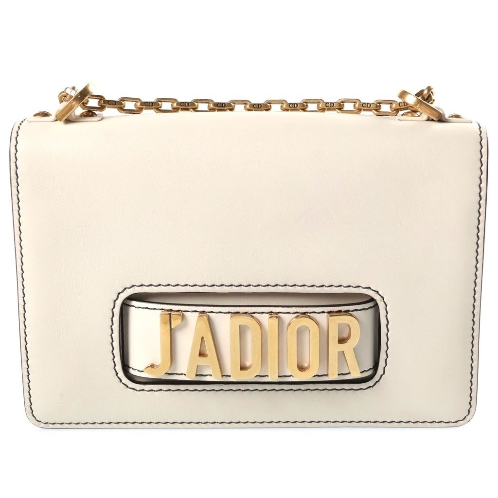 Dior J'Adior Chain Flap Shoulder Bag Ivory Leather Gold