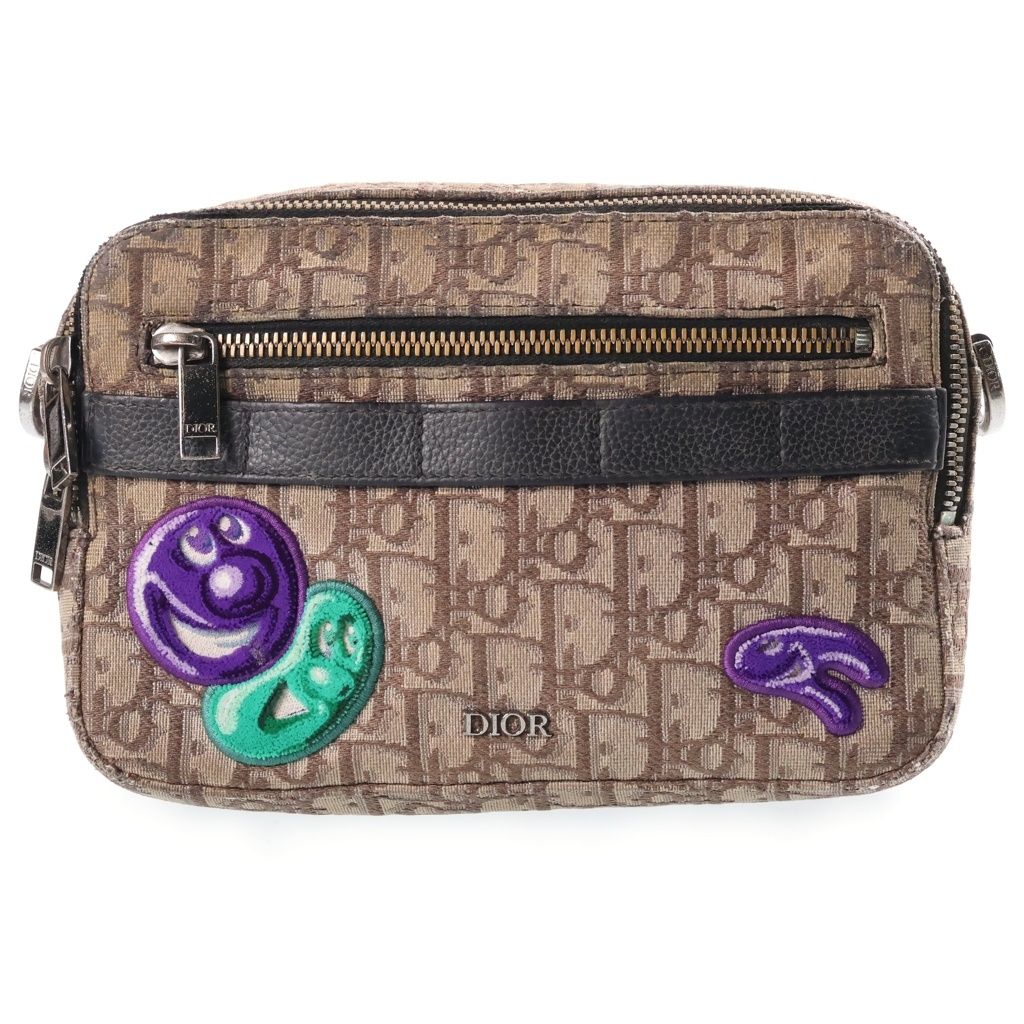 Dior Kenny Scharf Jacquard Shoulder Bag Brown Beige