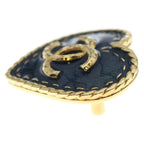 Chanel Heart Coco Denim Pin Badge Brooch Gold Blue — view 3
