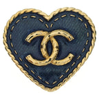 Chanel Heart Coco Denim Pin Badge Brooch Gold Blue