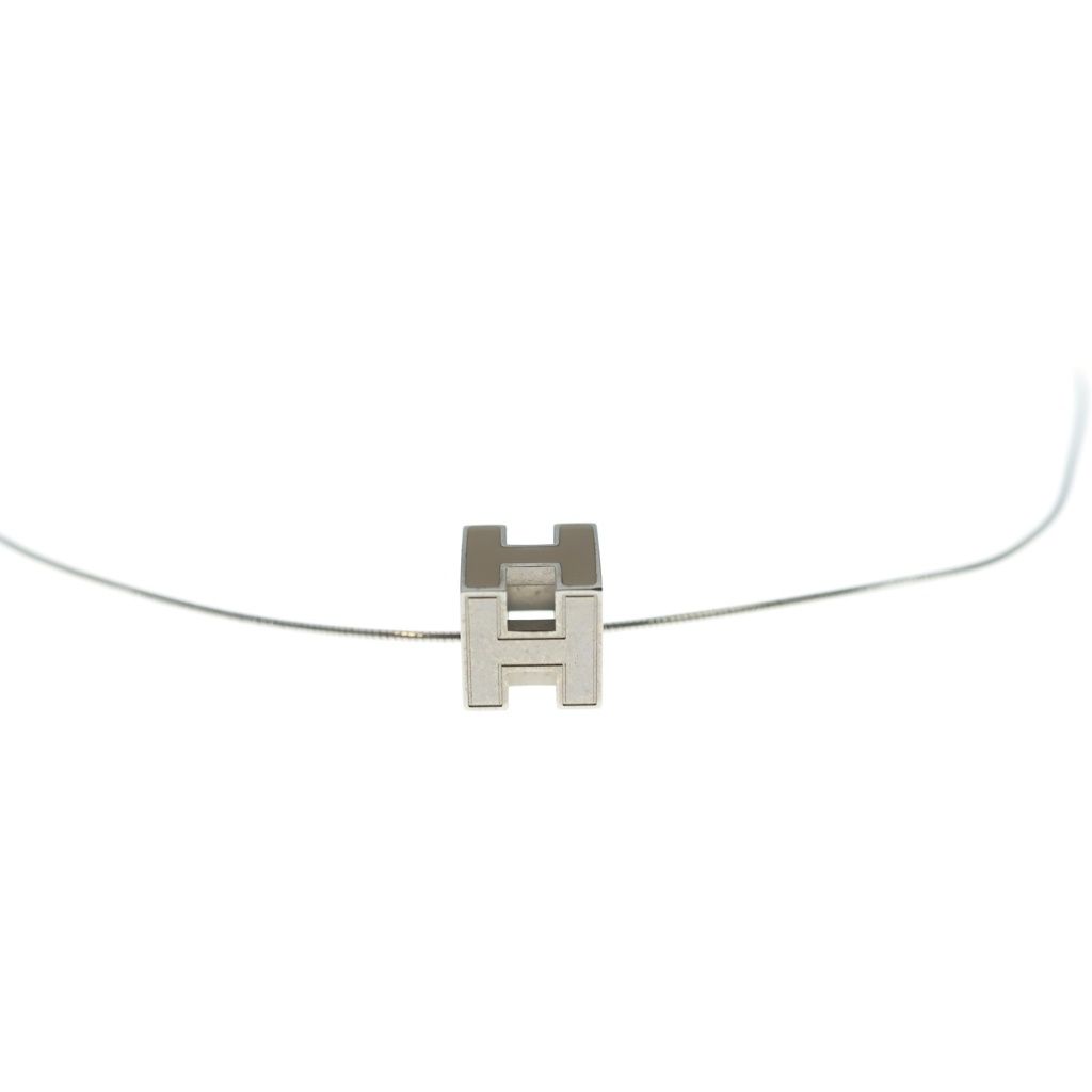 Hermes H Cube Pendant Beige Silver Cage D'h Necklace — view 3