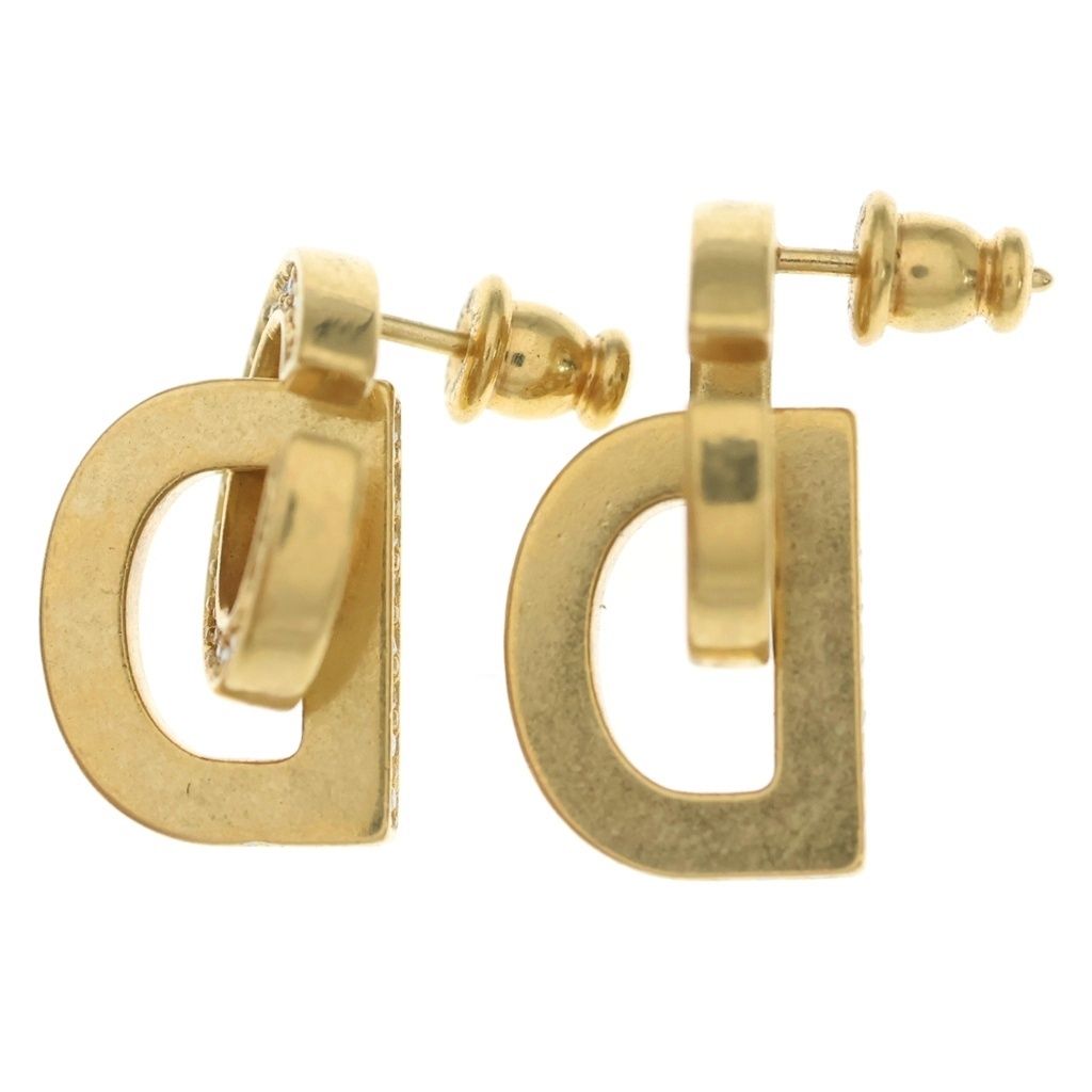 Dior CD Logo Rhinestone Earrings Gold — view 3