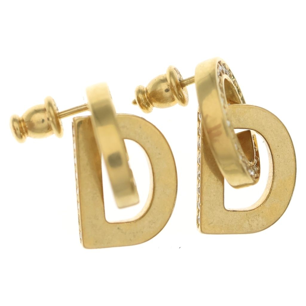 Dior CD Logo Rhinestone Earrings Gold — view 4