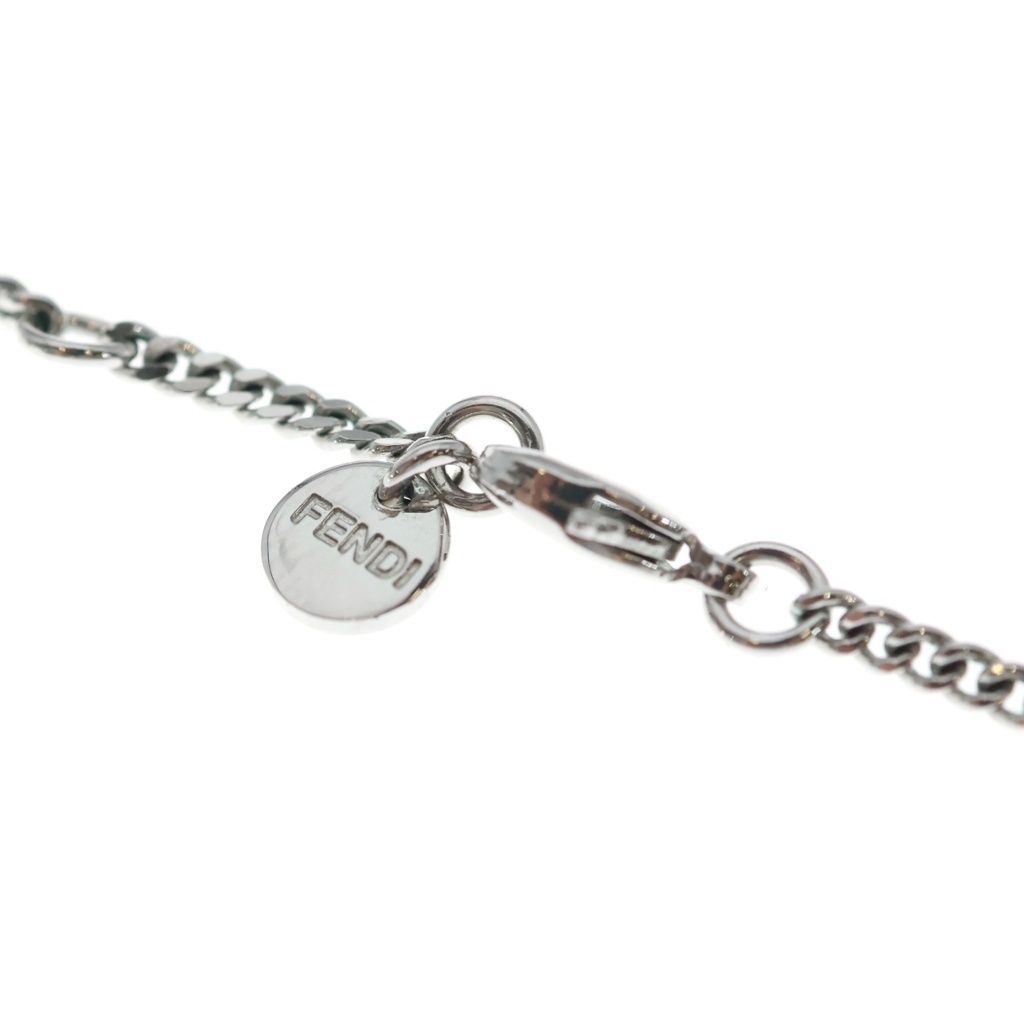 Fendi FF Logo Rhinestone Pendant Chain Silver Necklace — view 4